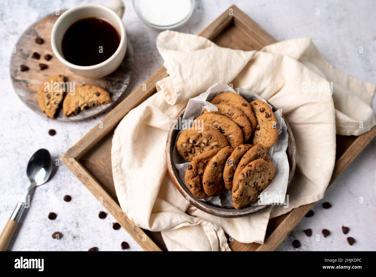 Cookies chocolate chip cookie and coffee. Cozy warm cookies freshly