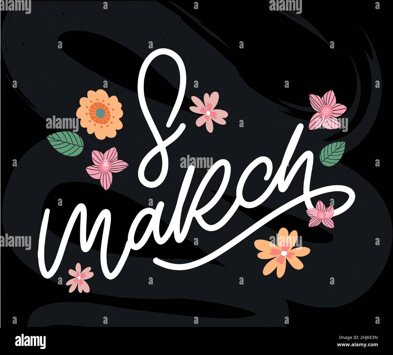 March 8 Happy womans day watercolor lettering greeting card. Vector ...