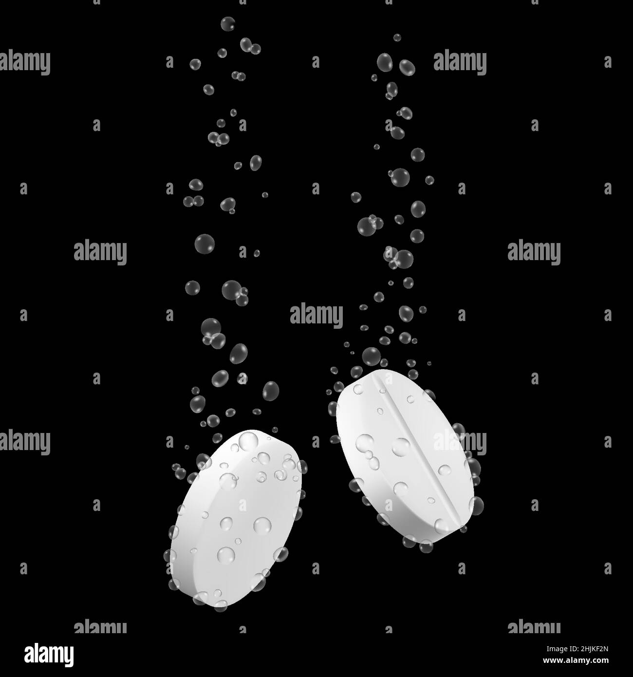 Tablet with bubbles. Effervescent dissolving aspirin tablets in