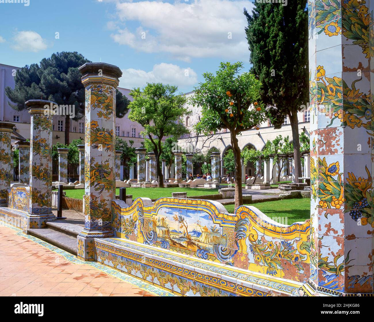 Majolica tiling in courtyard, Church of Santa Chiara, Spaccanapoli, Naples (Napoli), Campania, Italy Stock Photo