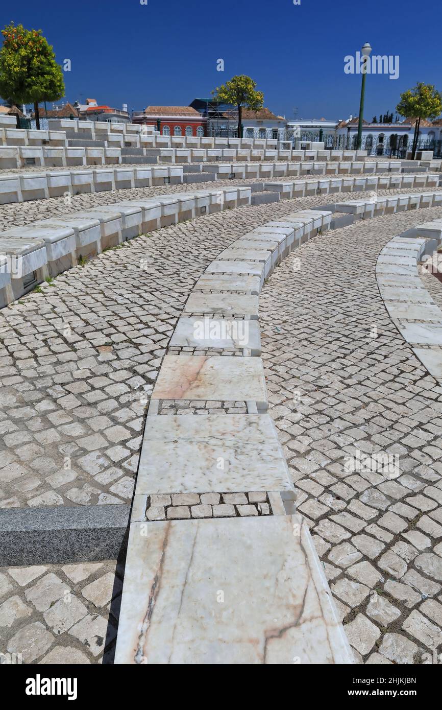 Rows of marble stands-small theatre-Praca da Republica square. Tavira-Portugal-087 Stock Photo