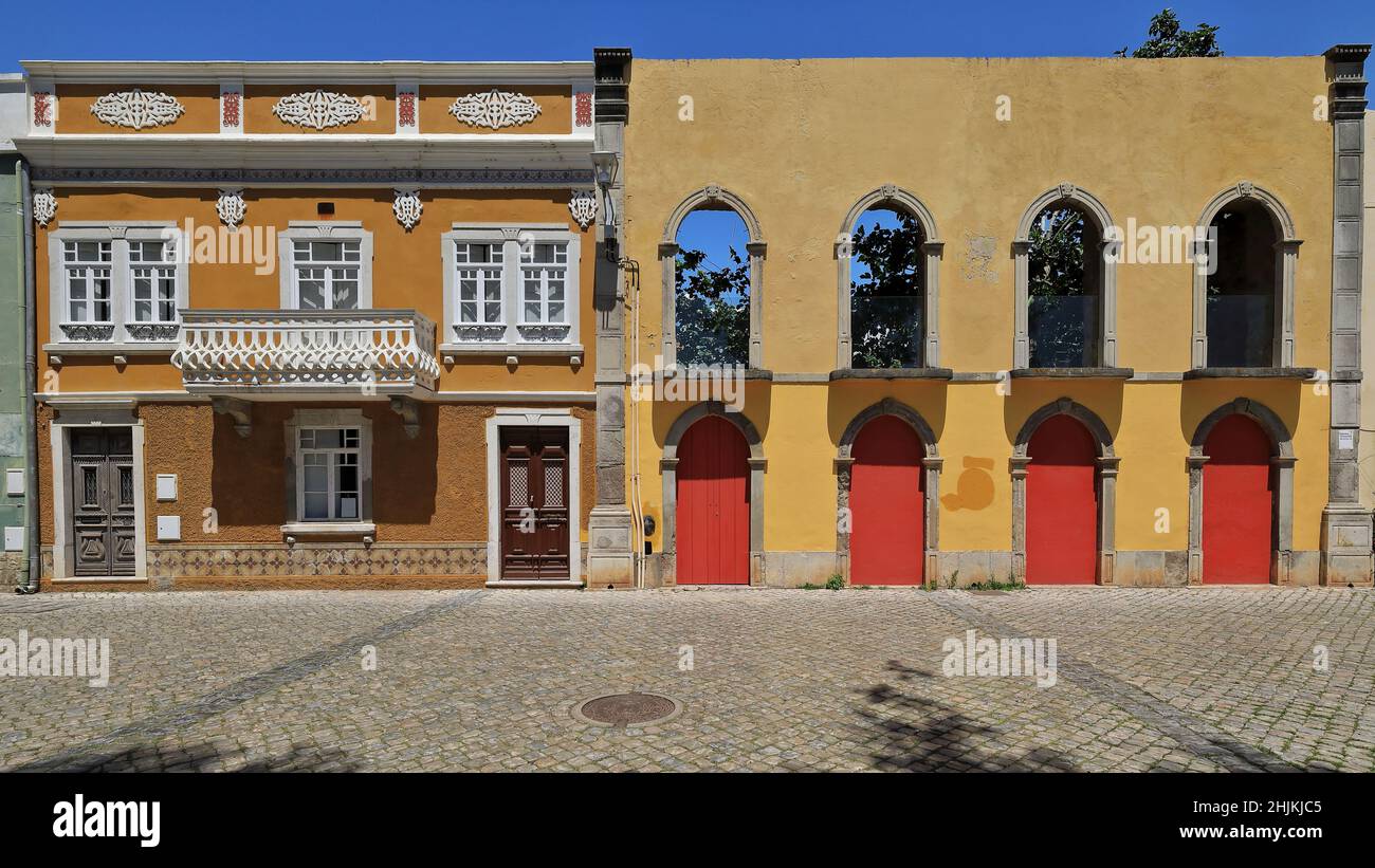 Vernacular architecture-preserved front of demolished house-facade of Neoclassical townhouse. Tavira-Portugal-090 Stock Photo