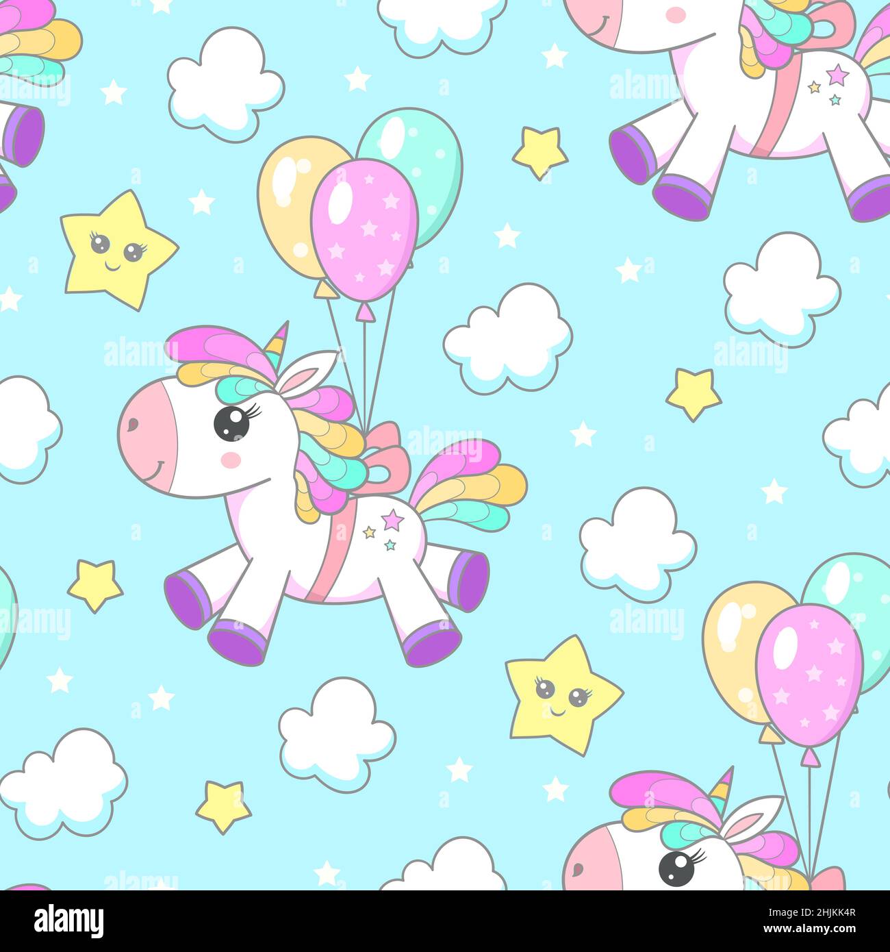 Seamless pattern with rainbow unicorn, pony. Vector Stock Vector Image ...