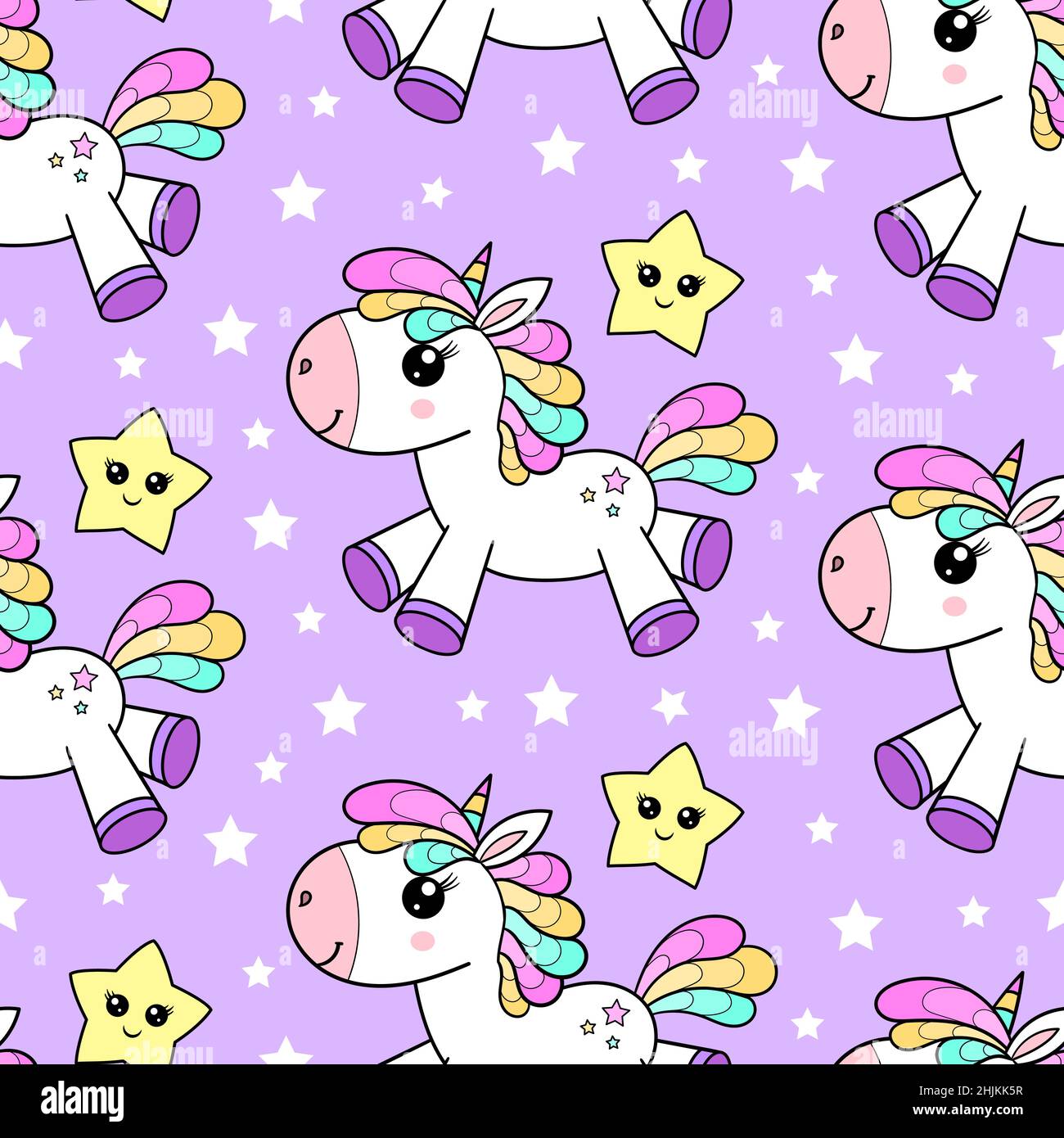 Seamless pattern with rainbow unicorn, pony. Vector Stock Vector Image ...