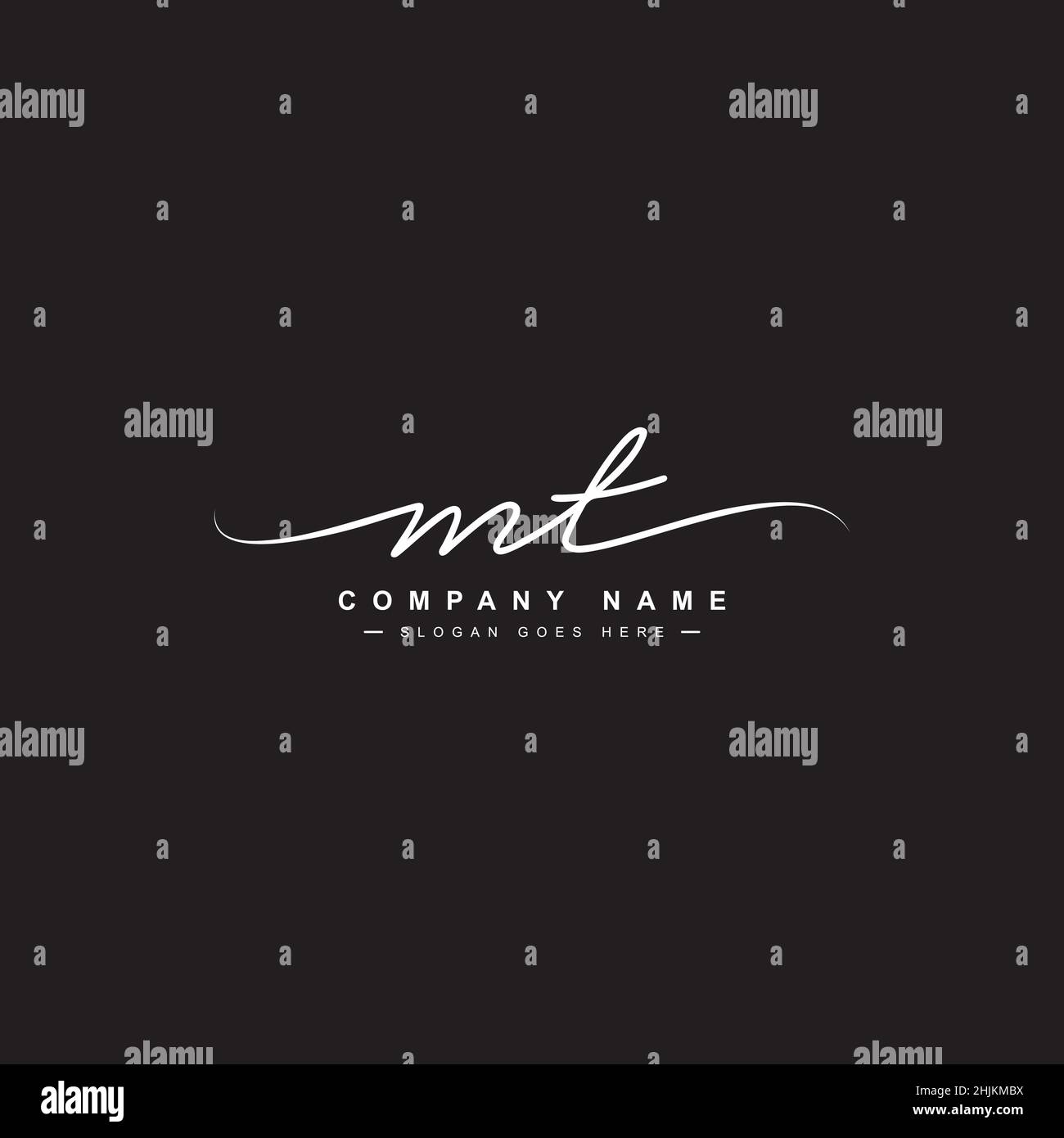 Initial Letter MT Logo - Hand Drawn Signature Logo - Minimal Vector Logo for Initials in handwriting style Stock Vector