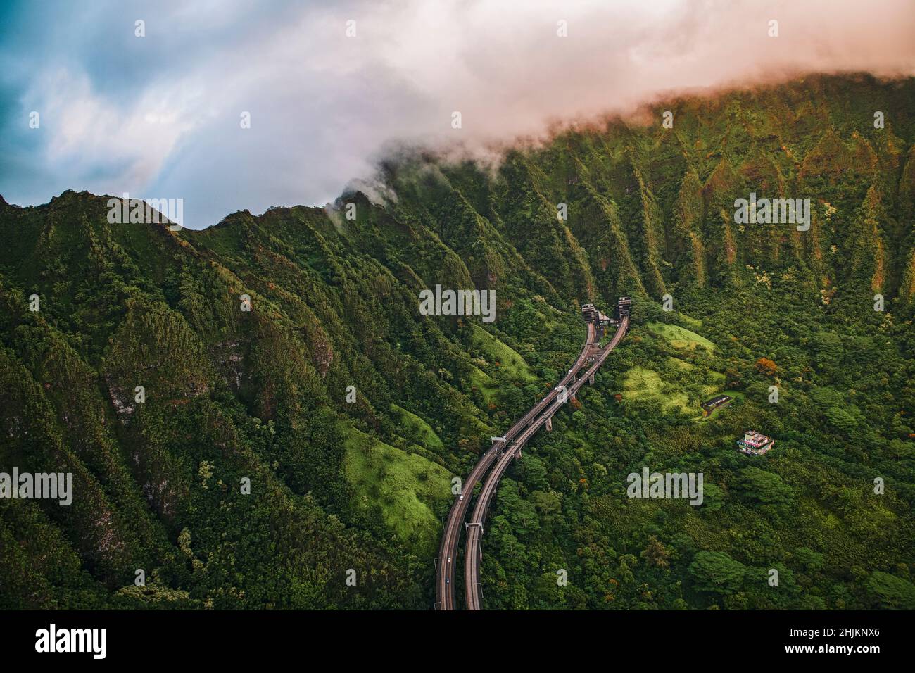 Aerial view of Oahu, Hawaii Stock Photo