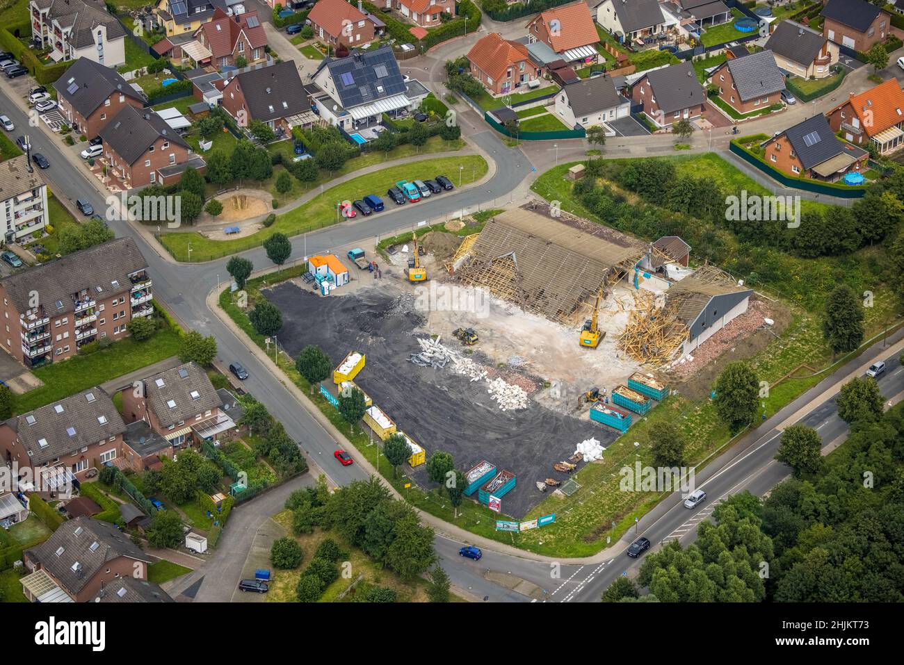 Aerial photograph, Am Dahlhof demolition Aldi supermarket for new