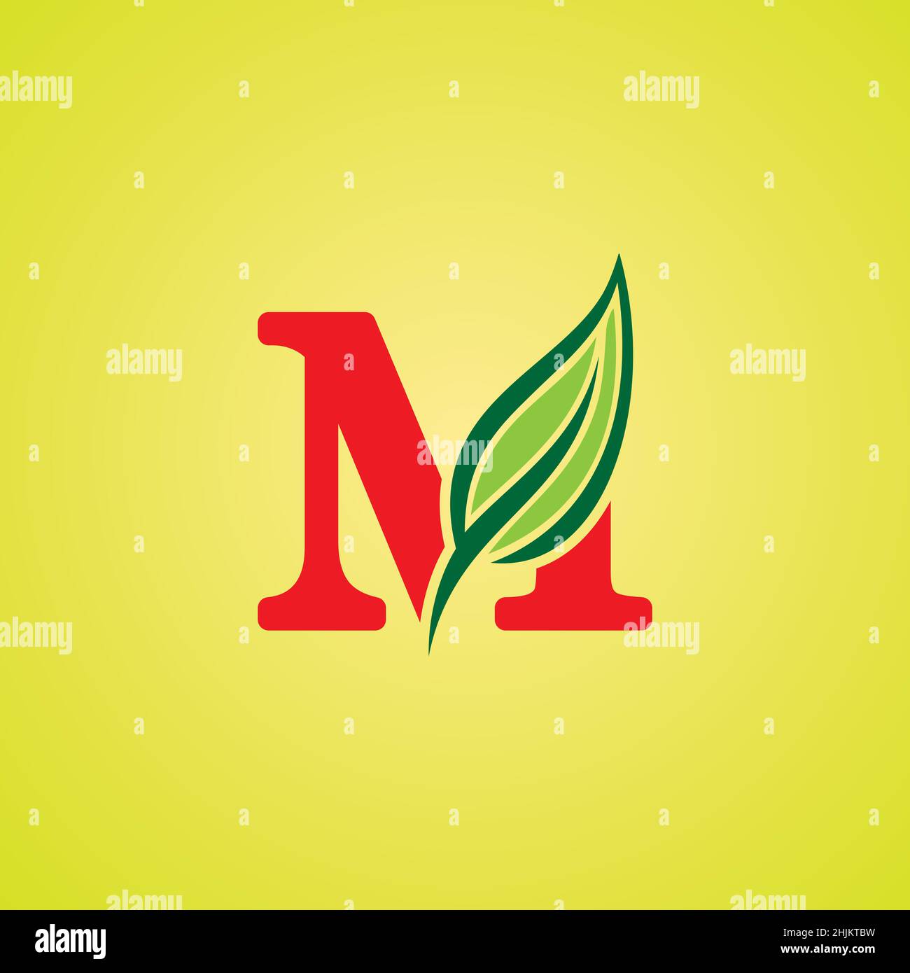 M Logo - Initial Letter M with Leaf - Monogram Vector Logo Template for Business Name Initials Stock Vector