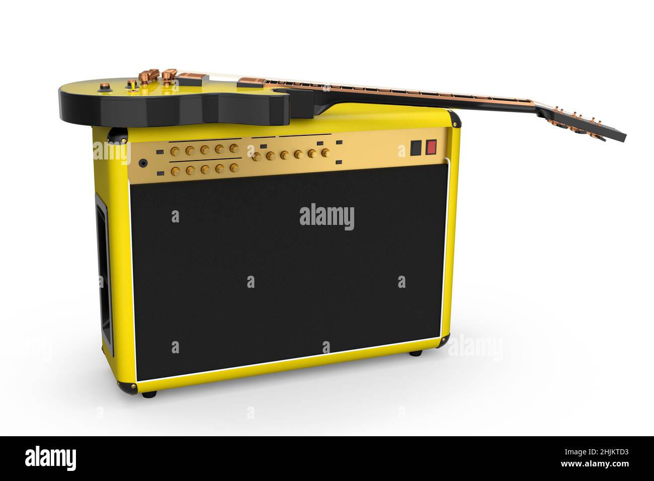 Classical amplifier with acoustic guitar isolated on white background