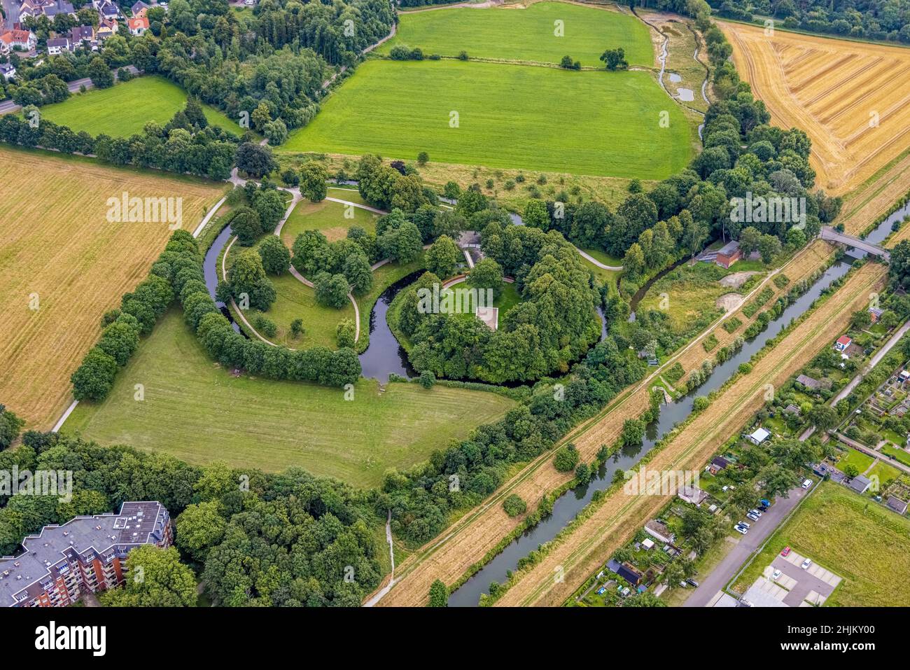 Aerial view, castle hill Mark, Uentrop, Hamm, Ruhr area, North Rhine-Westphalia, Germany, fortification, ground monument, castle Mark, DE, monument pr Stock Photo