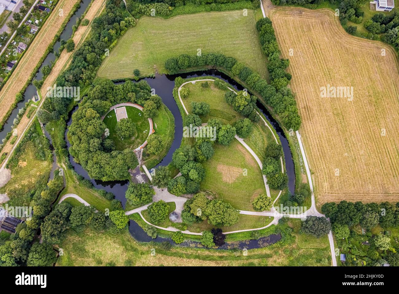 Aerial view, castle hill Mark, Uentrop, Hamm, Ruhr area, North Rhine-Westphalia, Germany, fortification, ground monument, castle Mark, DE, monument pr Stock Photo
