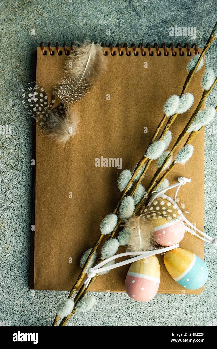 Easter card concept with craft paper notepad on concrete table Stock ...