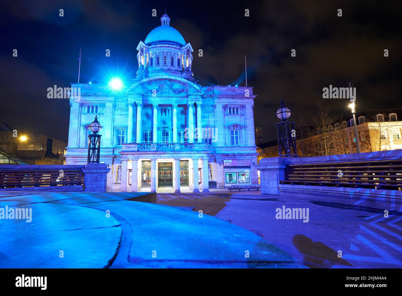City hall illuminated at night Stock Photo Alamy