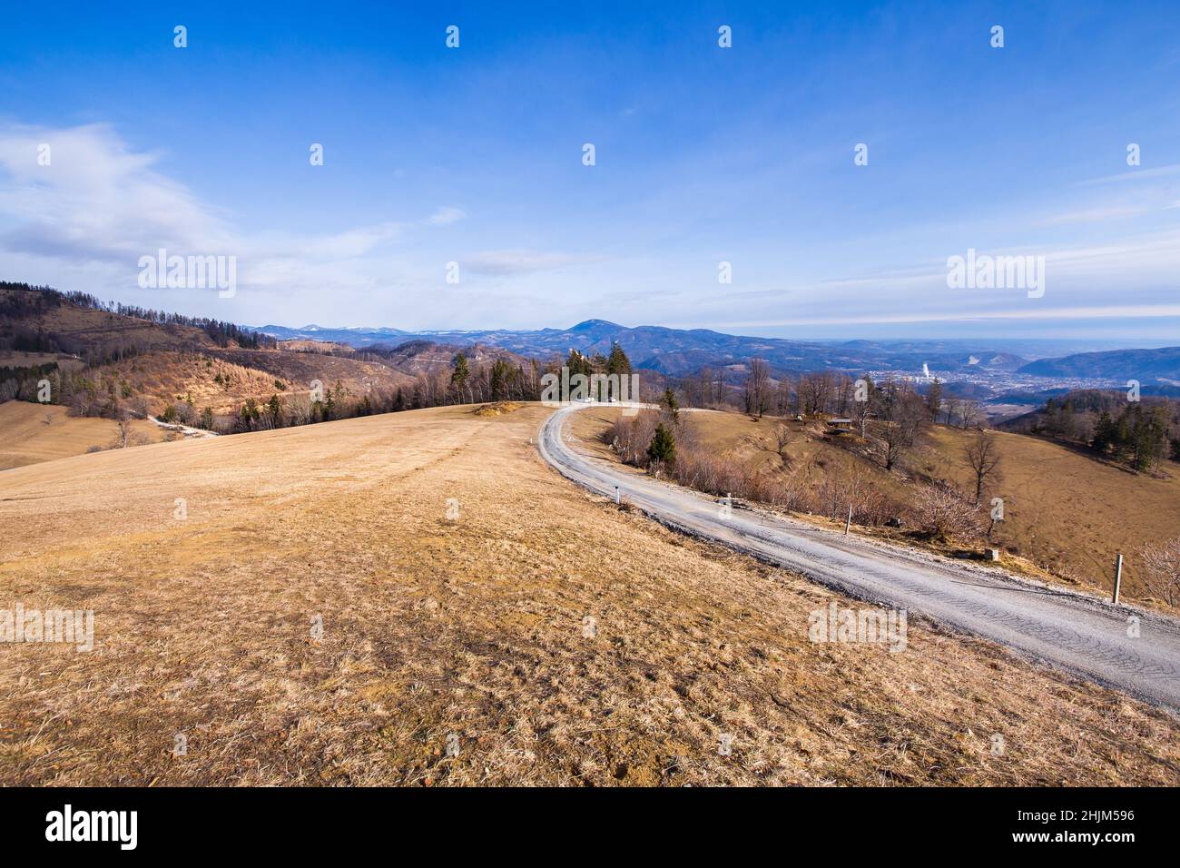 idyllic winter landscape without snow in Austria near the city of Graz Stock Photo