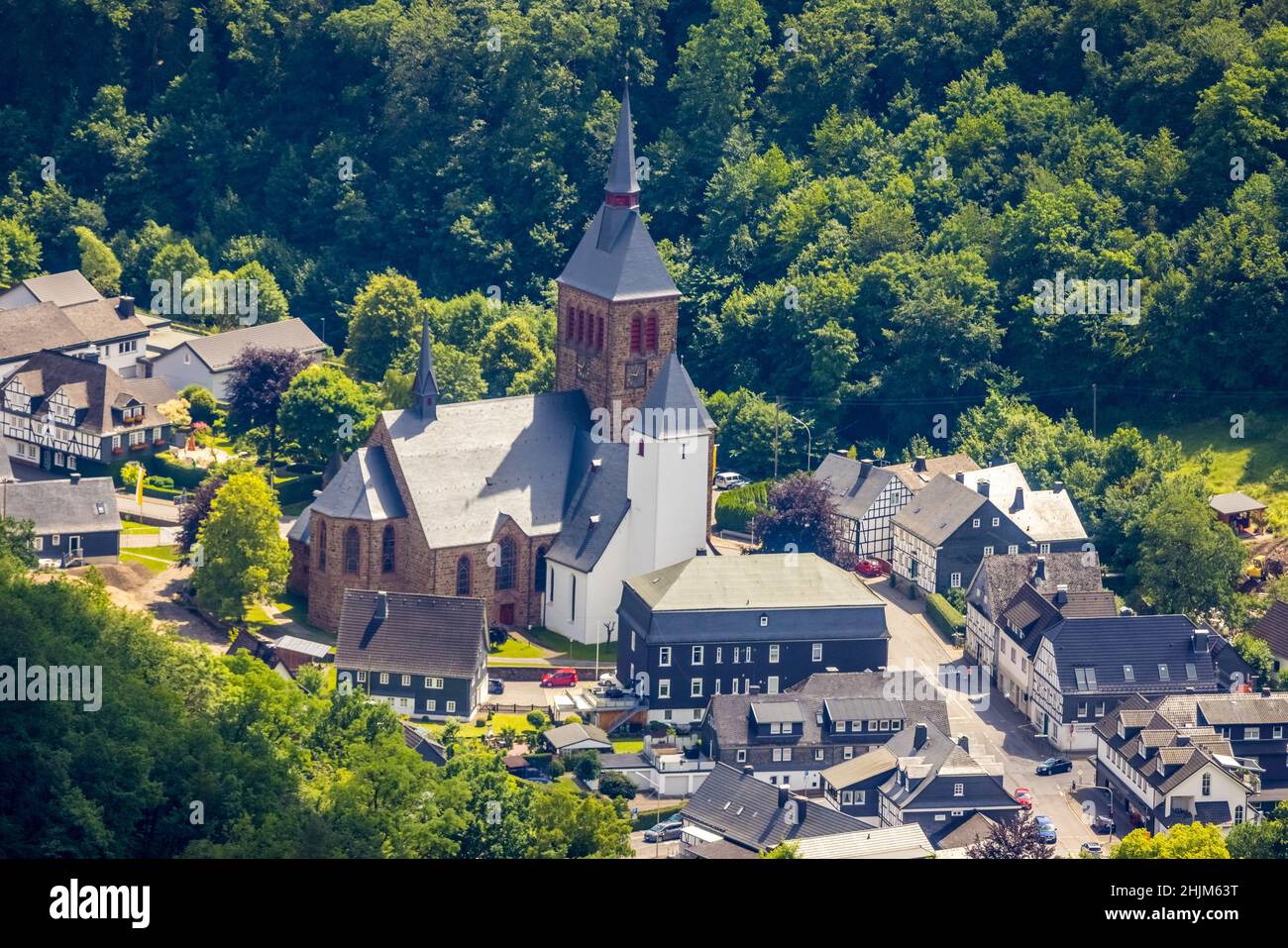 Aerial view, church St. Peter and Paul, Altenhundem, Kirchhundem, Sauerland, North Rhine-Westphalia, Germany, place of worship, DEU, Europe, religious Stock Photo