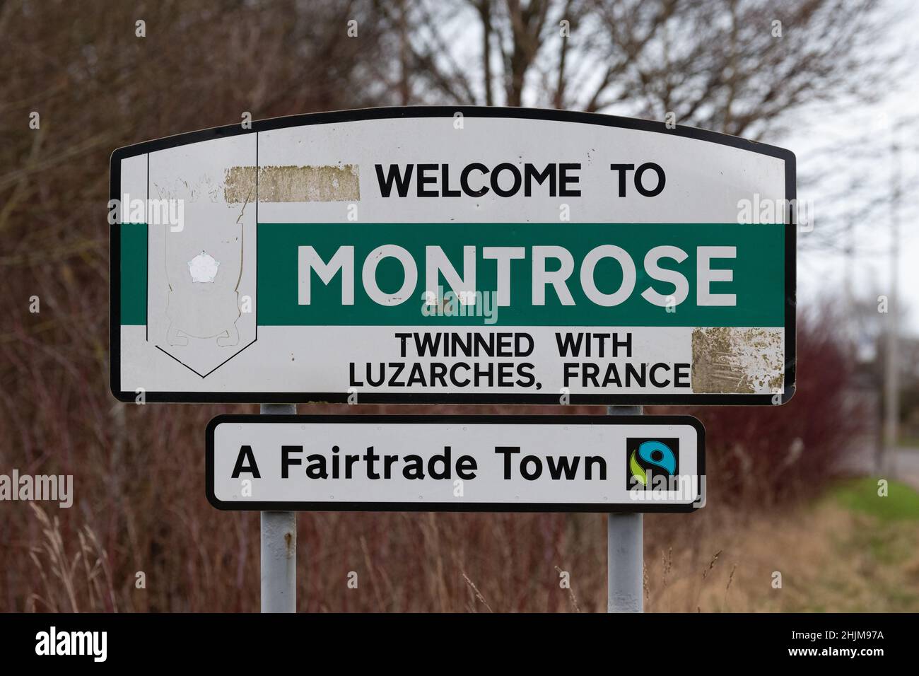 Welcome to Montrose sign, Montrose, Angus, Scotland, UK Stock Photo