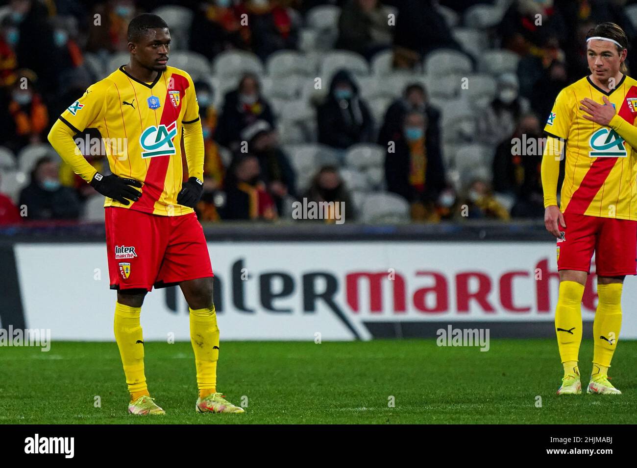 LENS, FRANCE - JANUARY 30: Cheick Doucoure of RC Lens during the Coupe de France match between RC Lens and AS Monaco at Stade Bollaert-Delelis on January 30, 2022 in Lens, France (Photo by Jeroen Meuwsen/Orange Pictures) Stock Photo