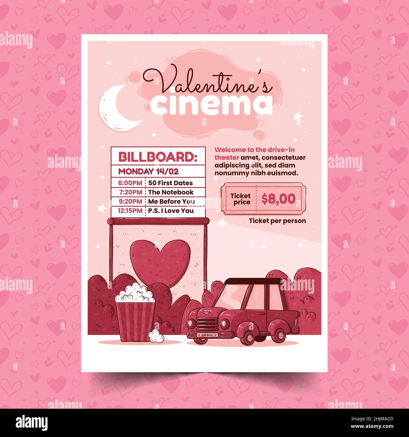 hand drawn valentine day vertical flyer template design vector ...
