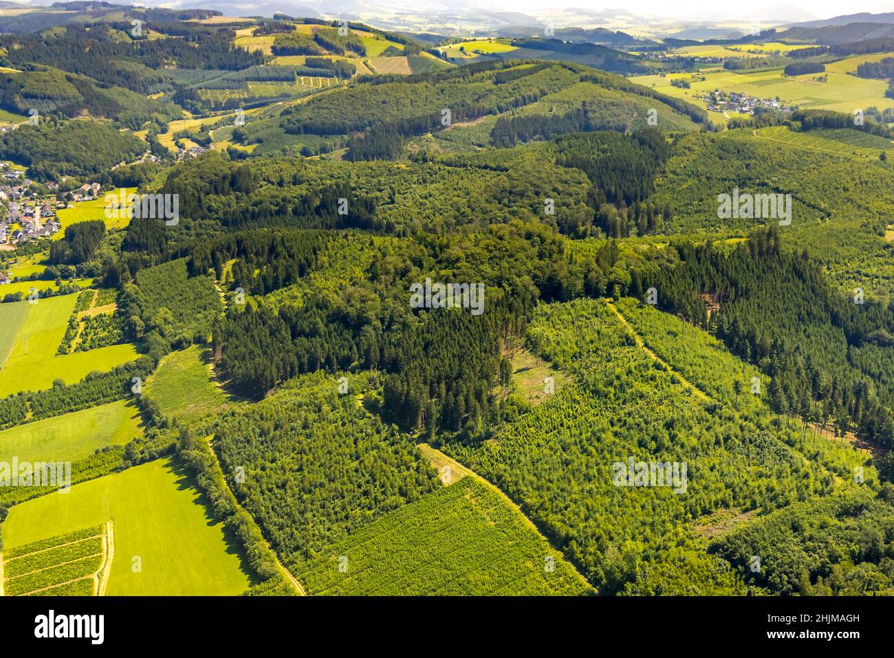 Aerial view, mill undermine, healthy Oberelsper forest, Im Tiefensiepen, Altenvalbert, Lennestadt, Sauerland, North Rhine-Westphalia, Germany, DEU, Eu Stock Photo