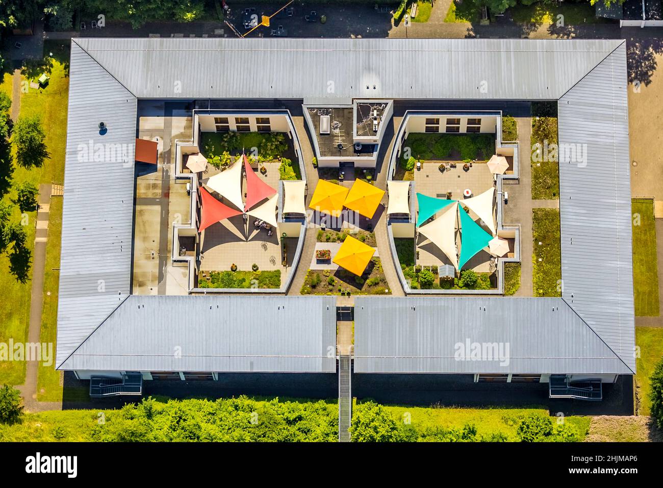 Aerial view, Caritas retirement home and nursing home St. Franziskus-Haus, Trockenbrück, Lennestadt, Sauerland, North Rhine-Westphalia, Germany, retir Stock Photo