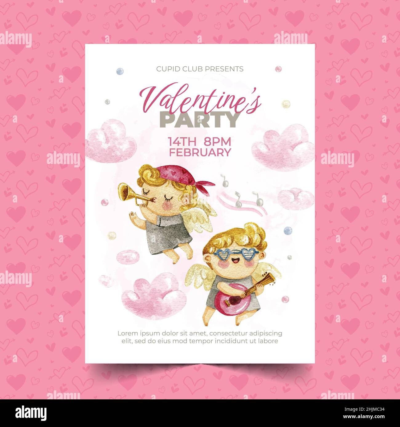 watercolor valentine day vertical flyer template design vector ...