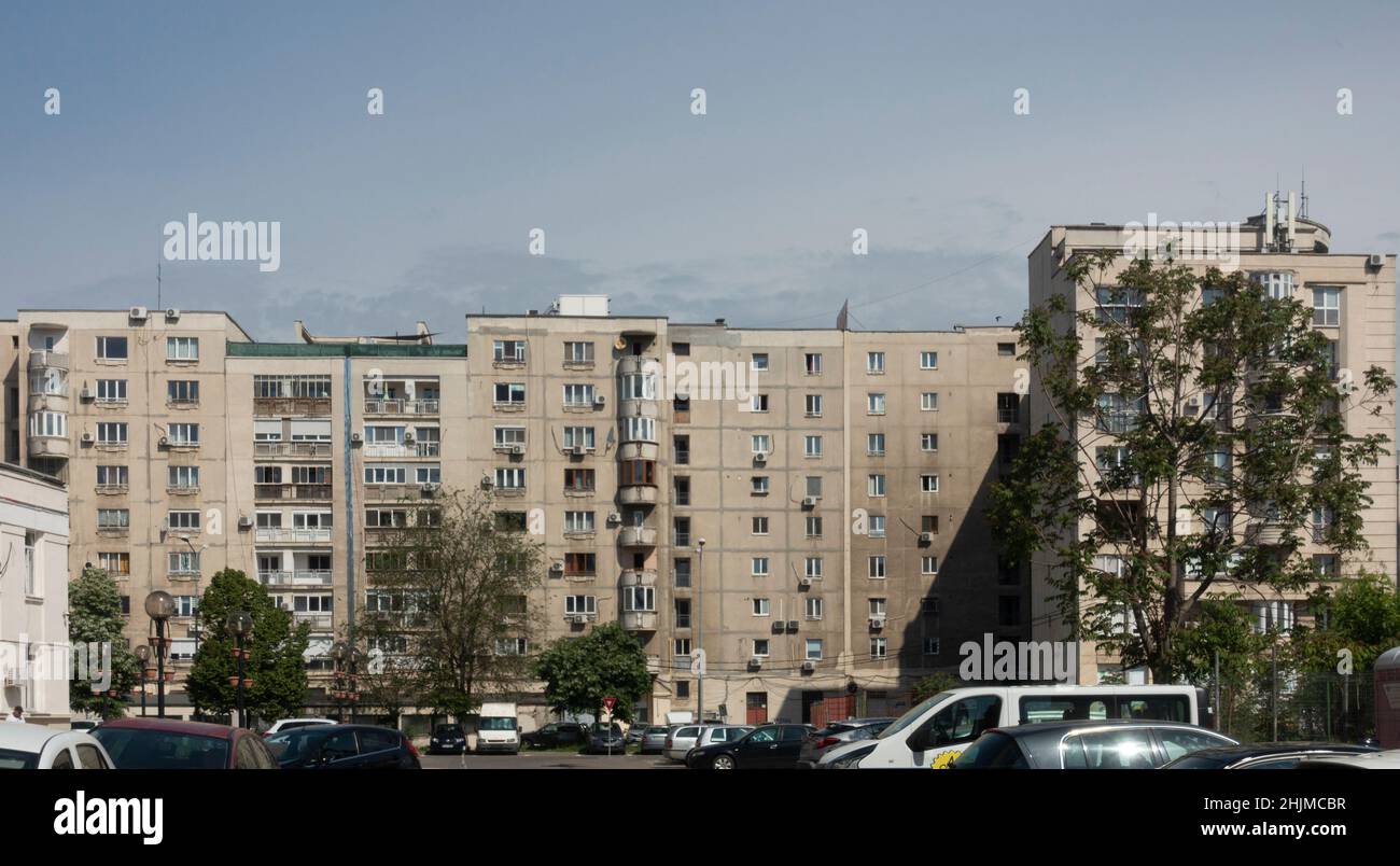 Communist era apartment block / block of flats in Bucharest, Romania Stock Photo