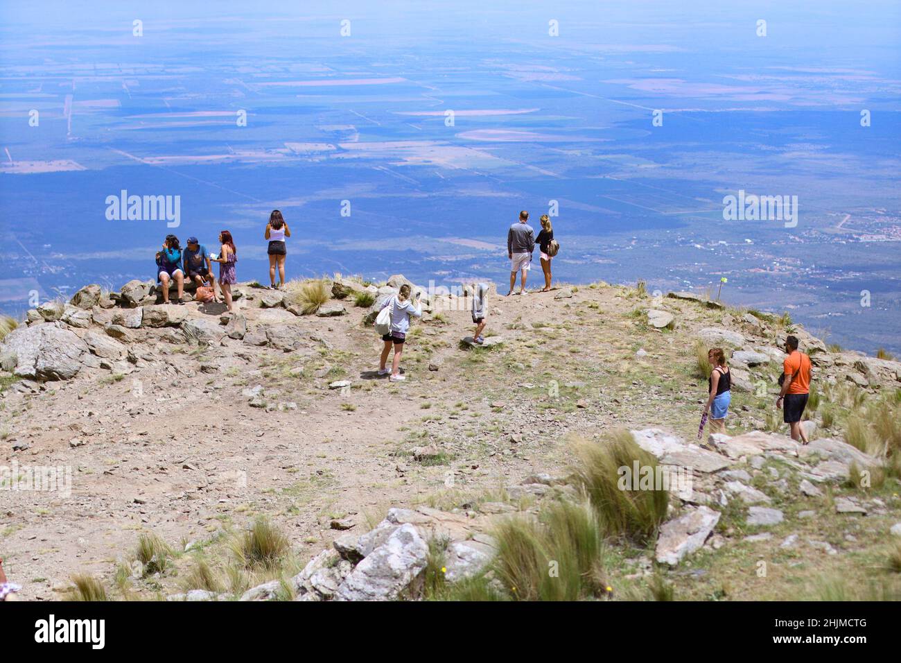 SAN LUIS, 25.01.2022: Tourists have fun in the different attractions offered by the large mountains in Merlo, San Luis, Argentina Stock Photo