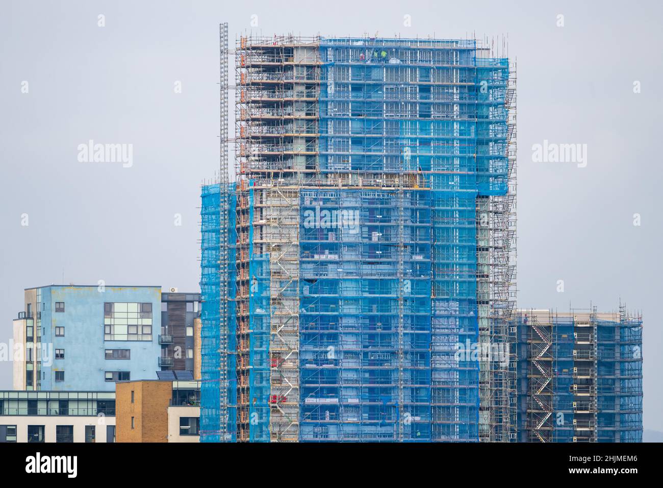 Buildings covered in scaffolding as cladding is removed at Prospect