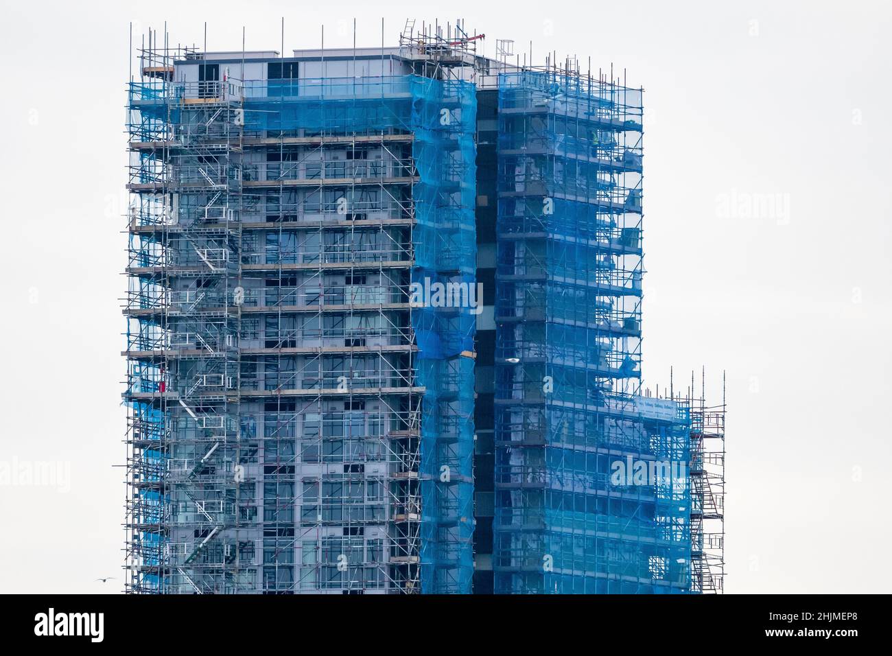 Buildings covered in scaffolding as cladding is removed at Prospect