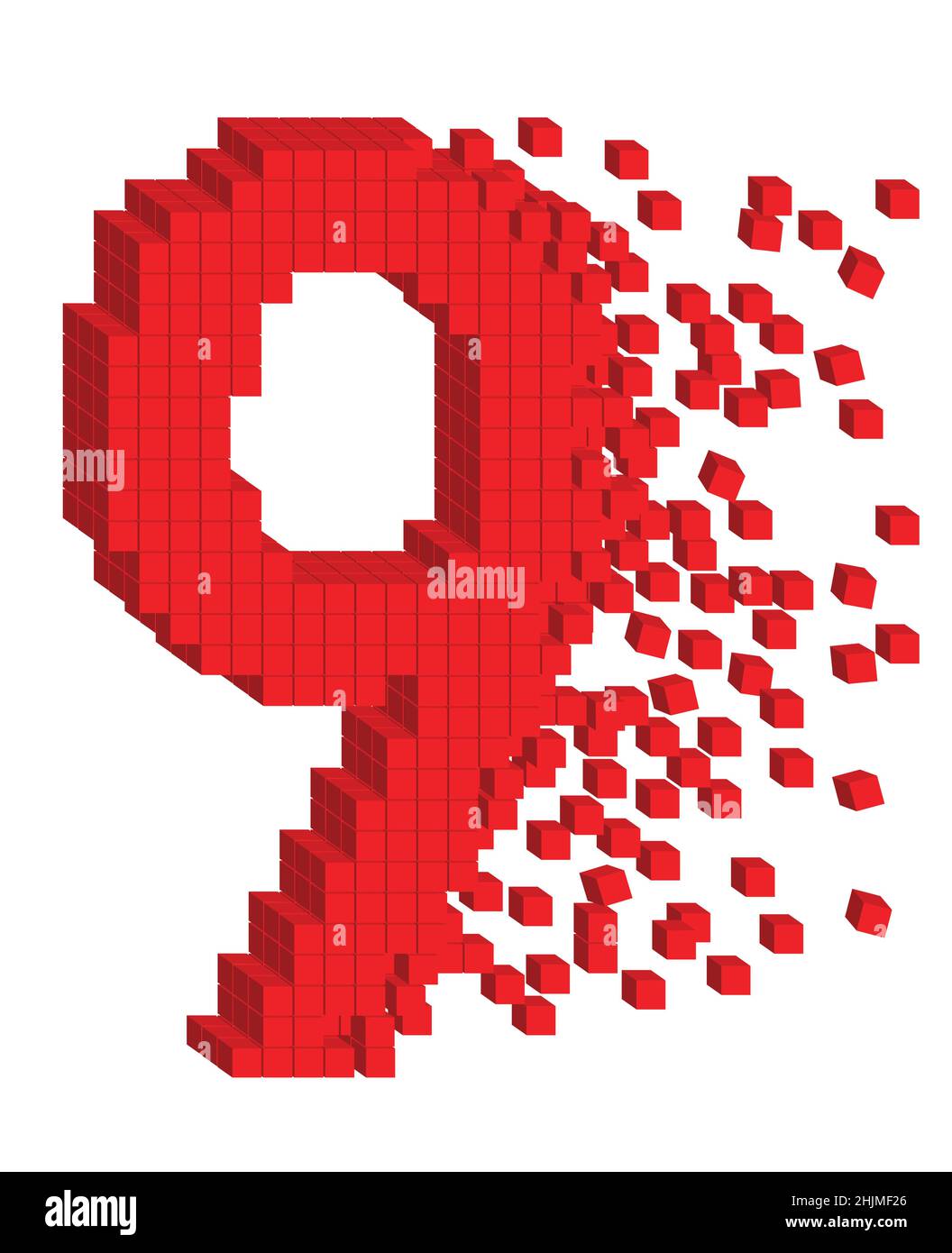 Vector shaped three-dimensional red color cubes in a form of a number nine Stock Vector