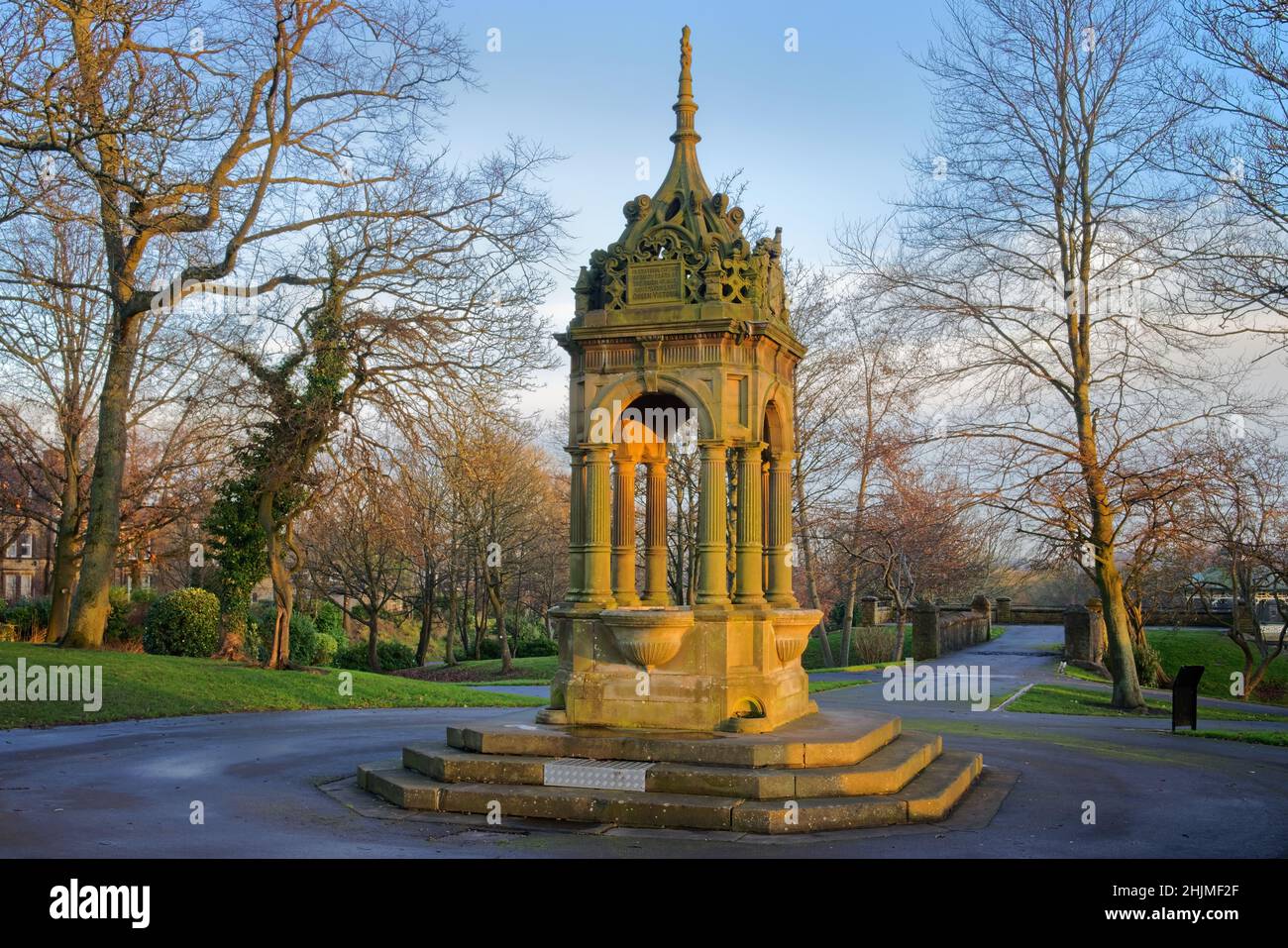 UK, West Yorkshire, Huddersfield, Greenhead Park, Jubilee Fountain Stock Photo