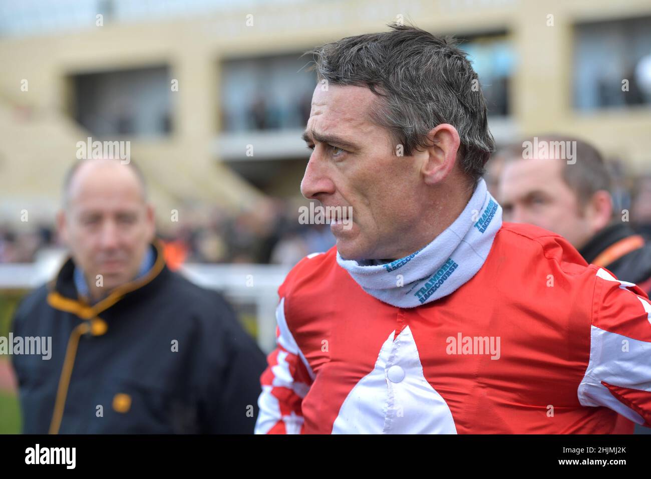 Racing at Cheltenham Racecourse, Prestbury Park on Festival Trials Day in January ahead of the Cheltenham Gold Cup Festival in March.   The winning jo Stock Photo