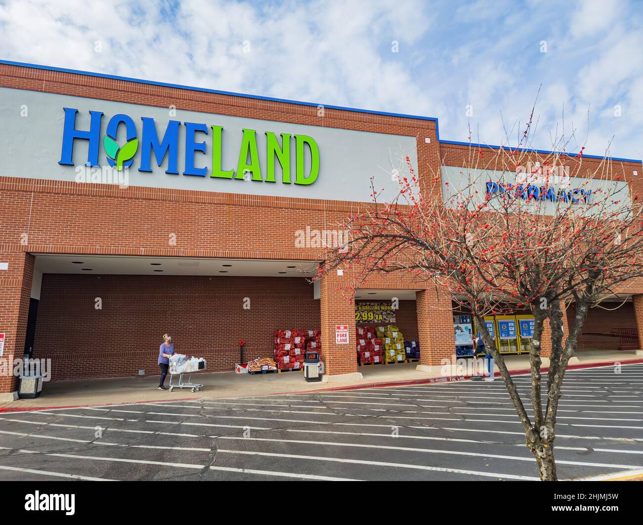 Oklahoma, JAN 25 2022 Daytime exterior view of the Homeland grocery
