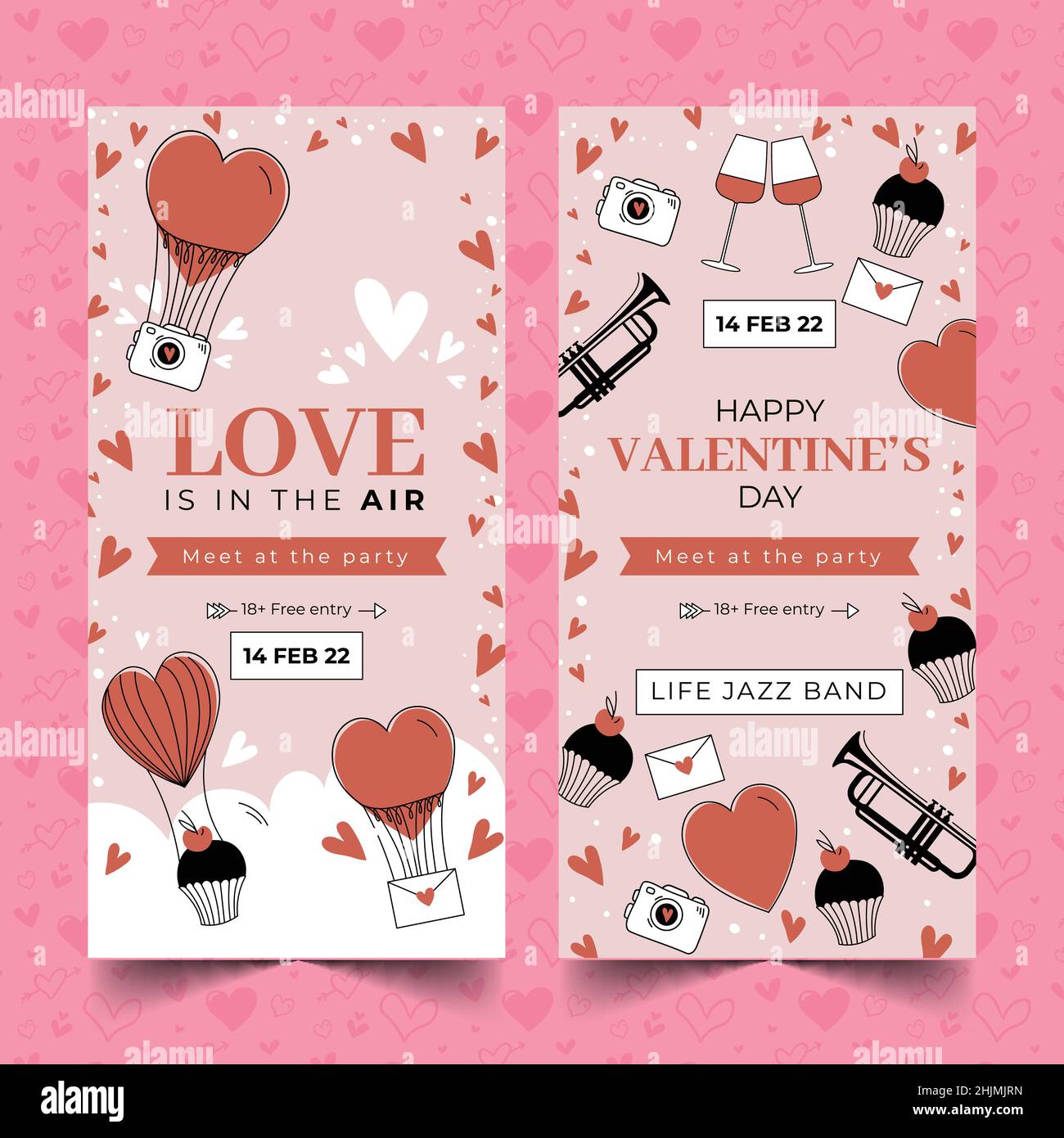 hand drawn valentine day vertical banners set design vector ...