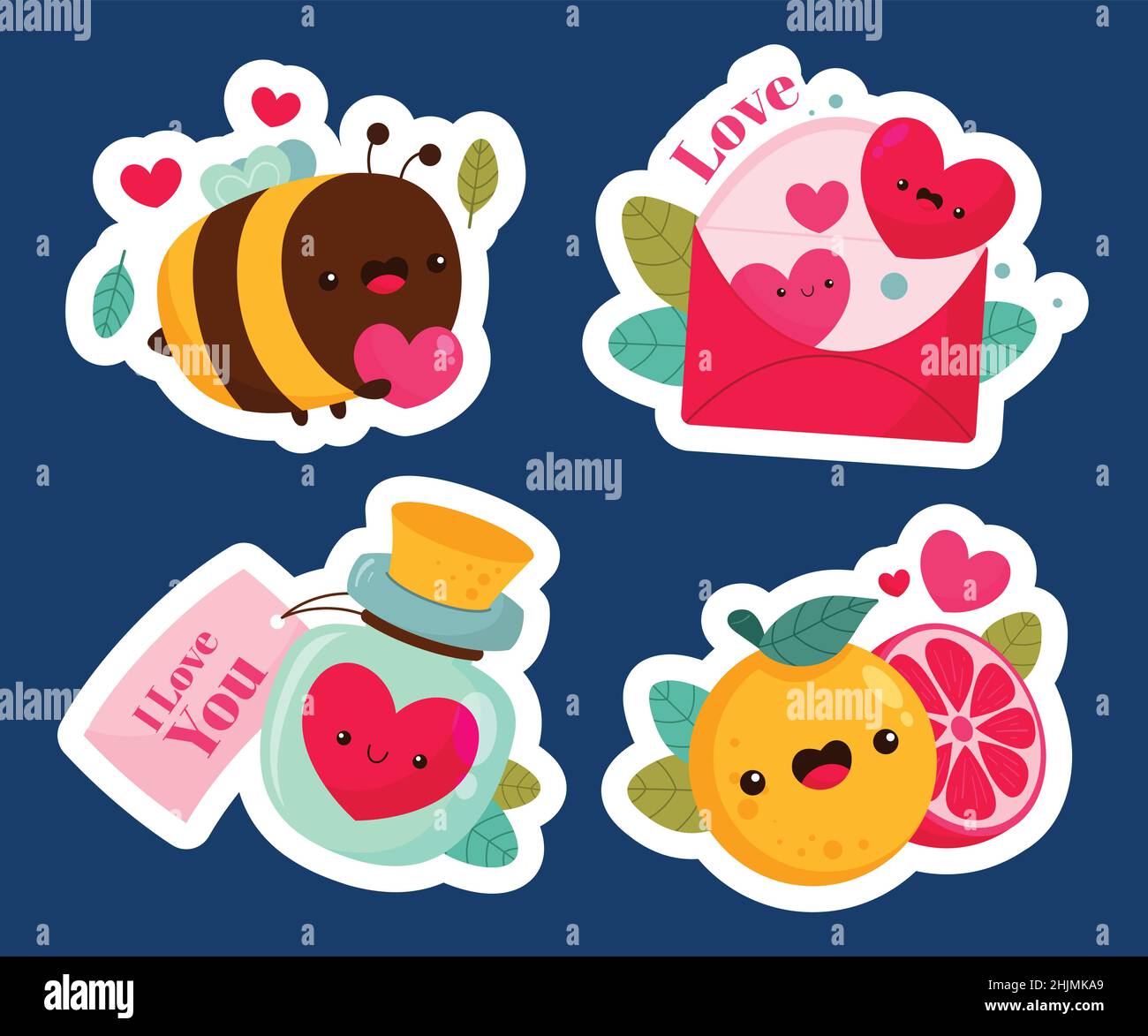 flat valentine day stickers collection design vector illustration ...