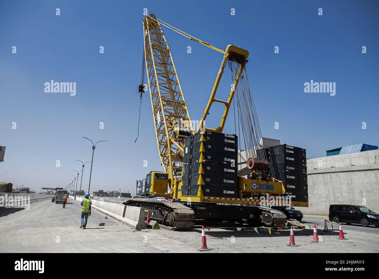 Nairobi, Kenya. 26th Jan, 2022. A crawler crane at the Nairobi express way which is used to lift
