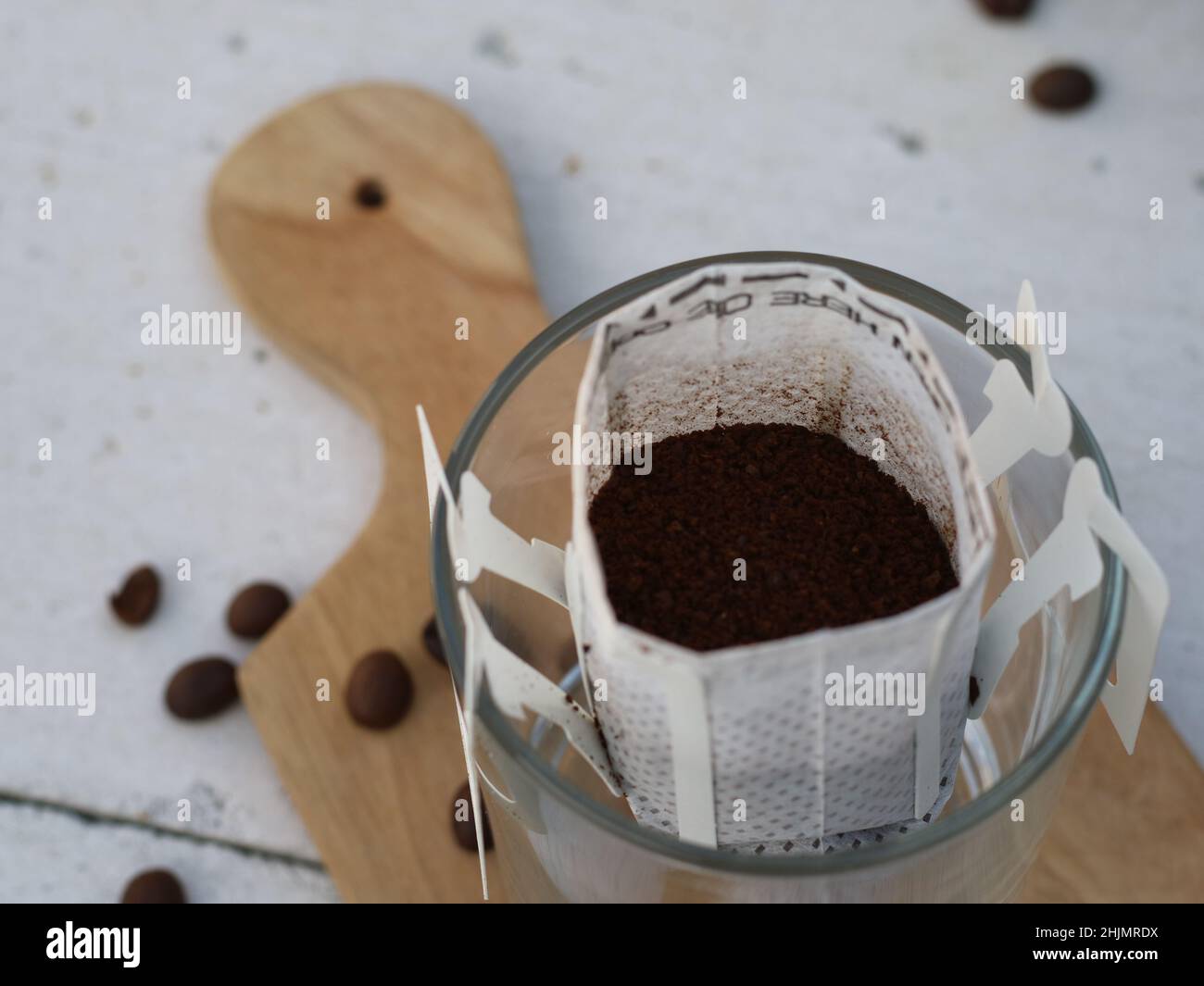 equipment for brewing drip bag coffee Stock Photo