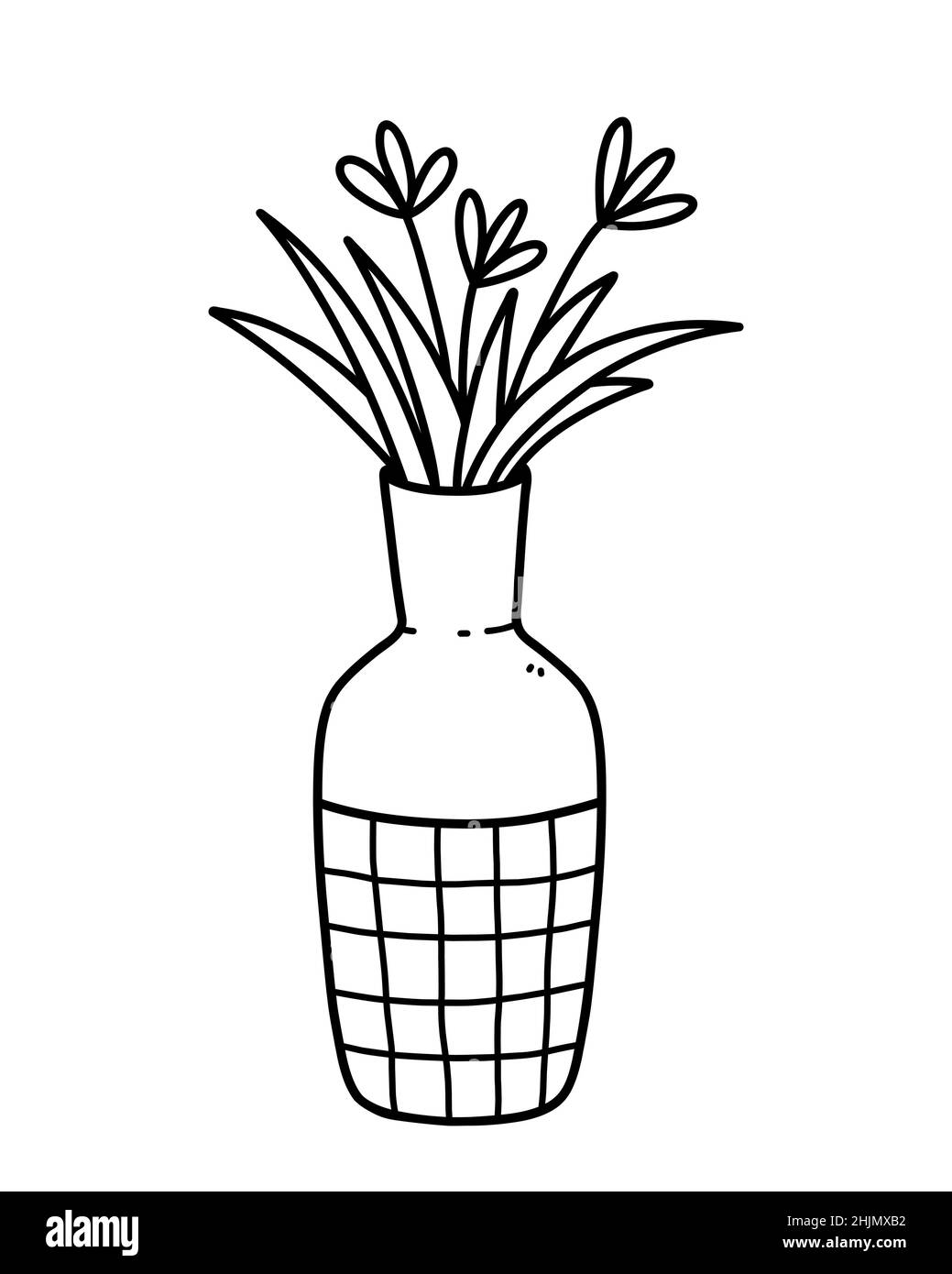 Cute flowers in vase isolated on white background. Vector hand-drawn ...