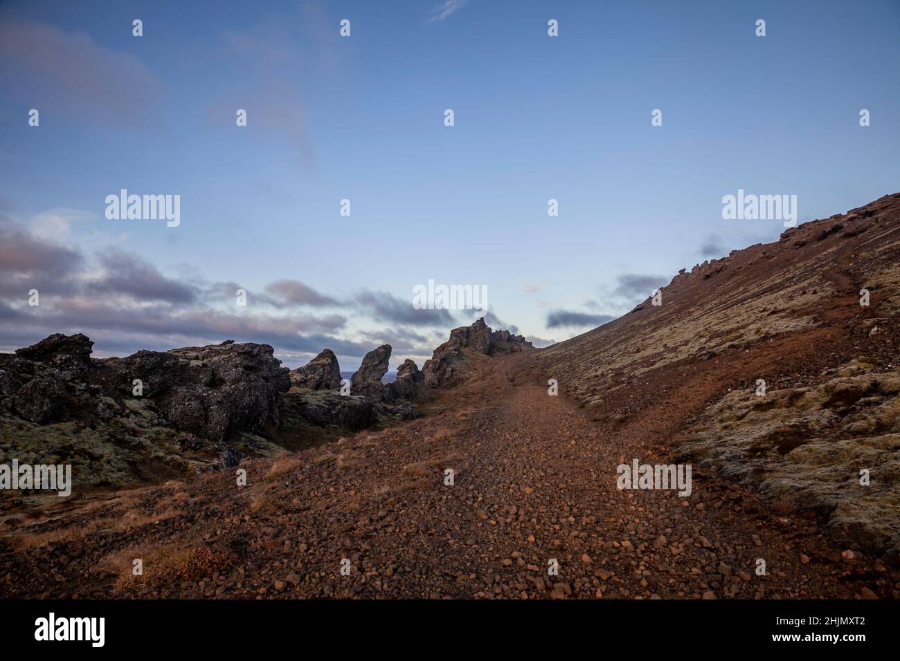 Hiking in Iceland.Path on the mountain called Þorbjörn (Mt Thorbjorn) Stock Photo