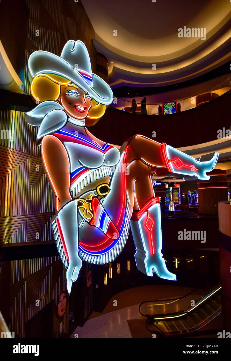 Neon Vegas Vicky inside the Circa Resort Casino, downtown Las Vegas, Nevada. Stock Photo