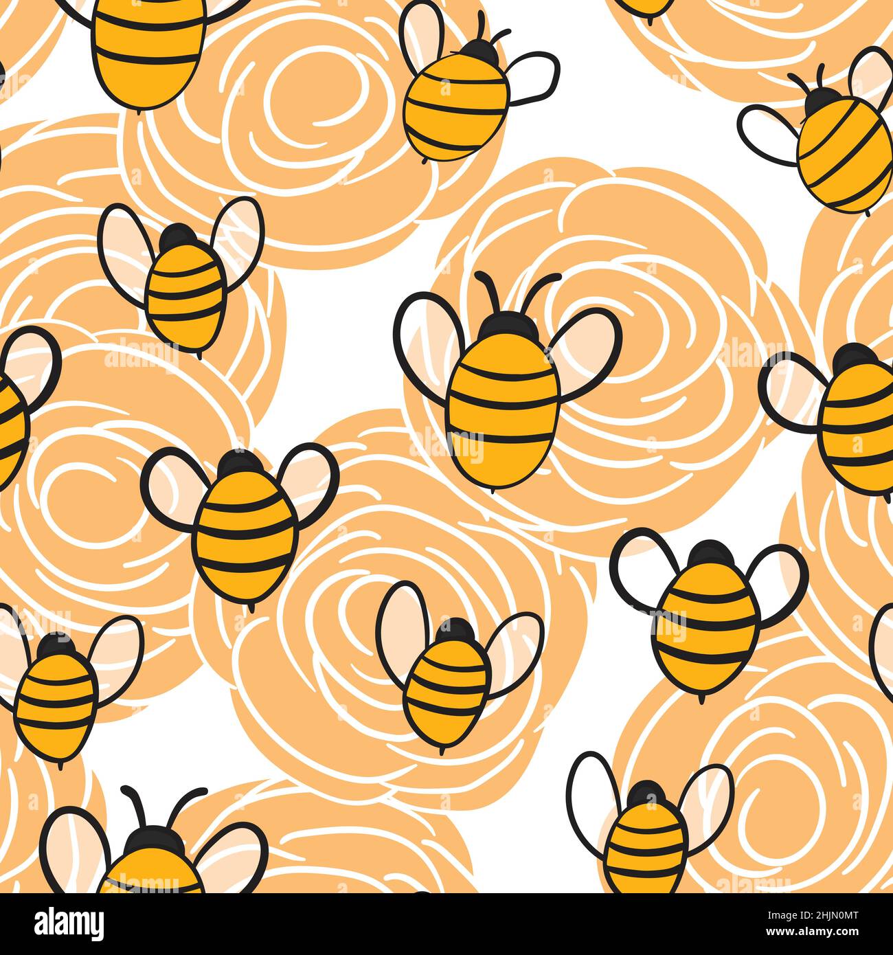 Seamless pattern with bees on floral background. Small wasp. Vector ...