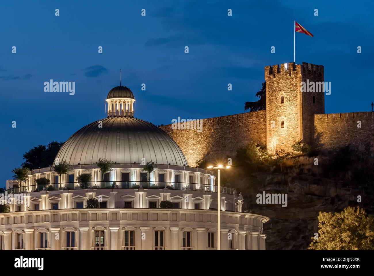 Skopje Fortress at night, Northern Macedonia Stock Photo