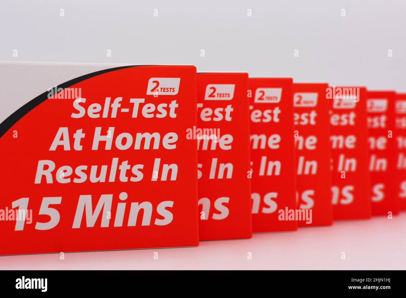 Row of iHealth Covid19 home antigen rapid test kit. Self test at home