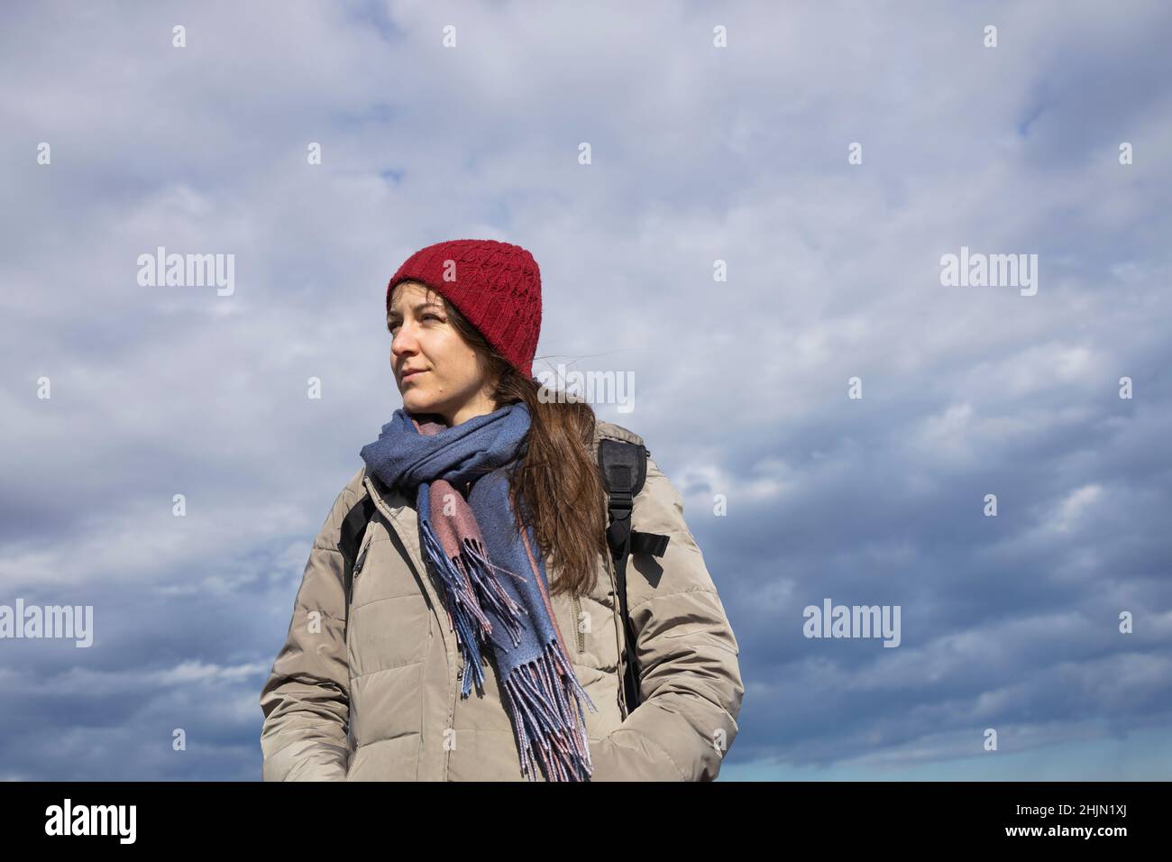 Middle aged woman enjoying her day outside Stock Photo