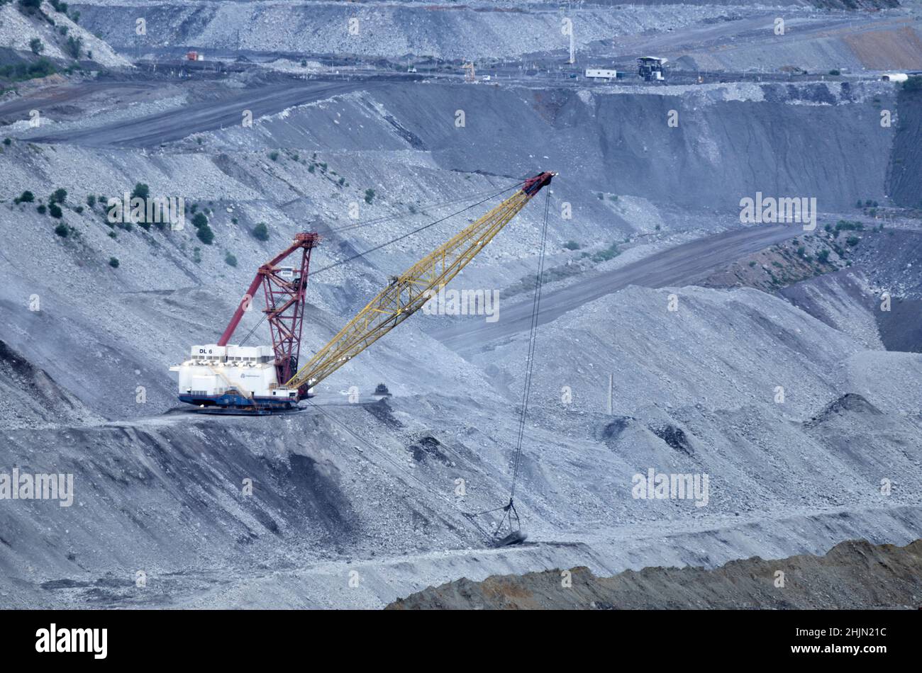 Massive dragline operating in the open cut coal mine Dawson Mine near Moura Queensland Australia