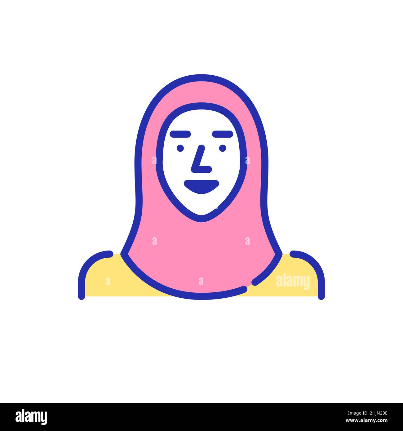 Muslim woman wearing a hijab. A person of Arab ethnical group. Pixel perfect, editable stroke color fun avatar icon Stock Vector