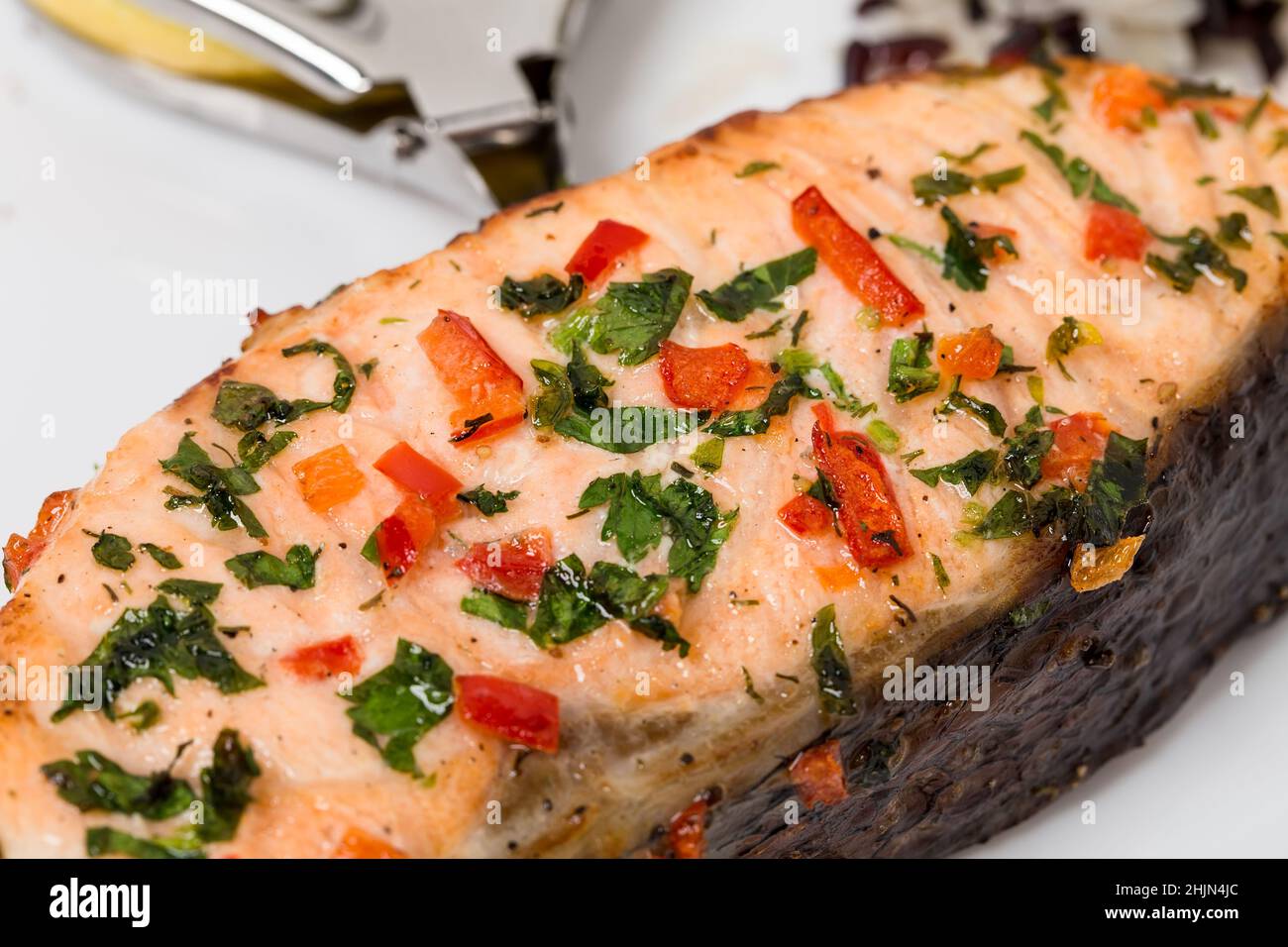 Macro Fillets Delicious grilled salmon fillet. Macro. Can be used as a whole ...