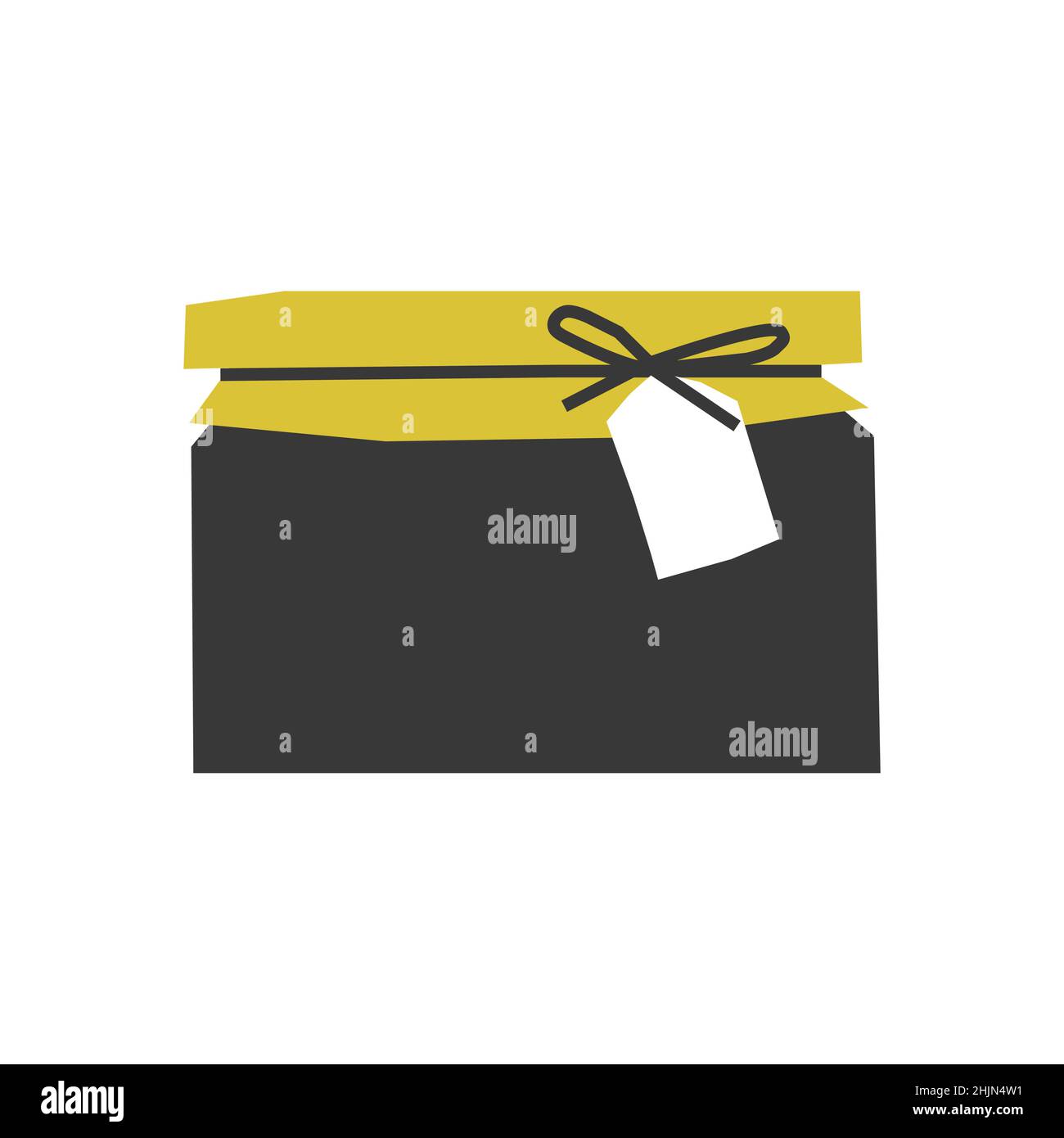 Vector isolated flat concept. Xmas holiday home made organic dessert. Glass jam jar with yellow lid and label. Christmas treat for Santa Claus. Geomet Stock Vector