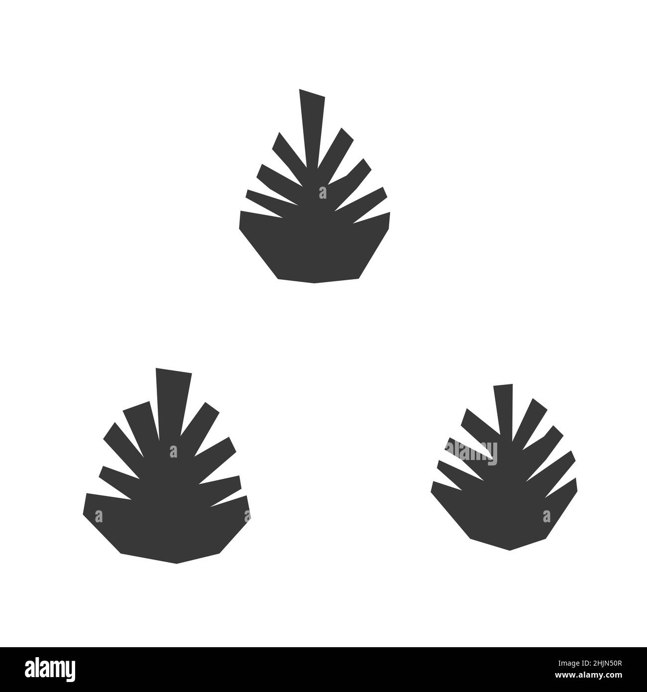 Vector isolated flat fir cones. Three black shapes. Christmas and New Year symbol. Simplified geometric silhouettes on white background. Stock Vector