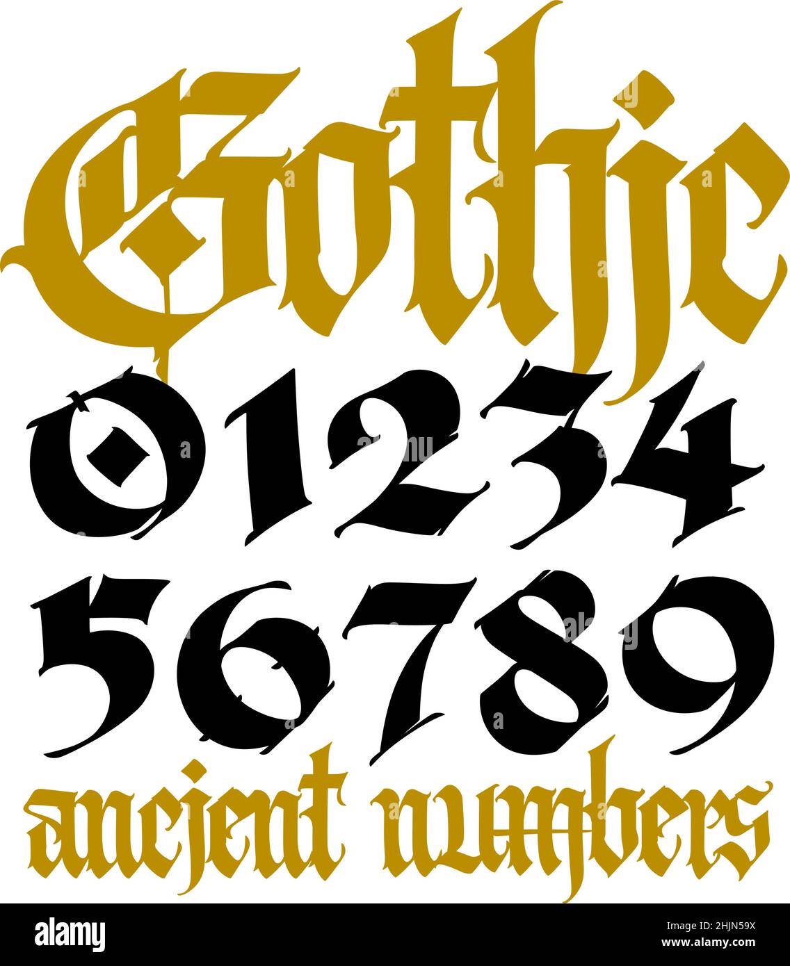 Gothic old figures. Vector. Beautiful and stylish calligraphy. Trendy